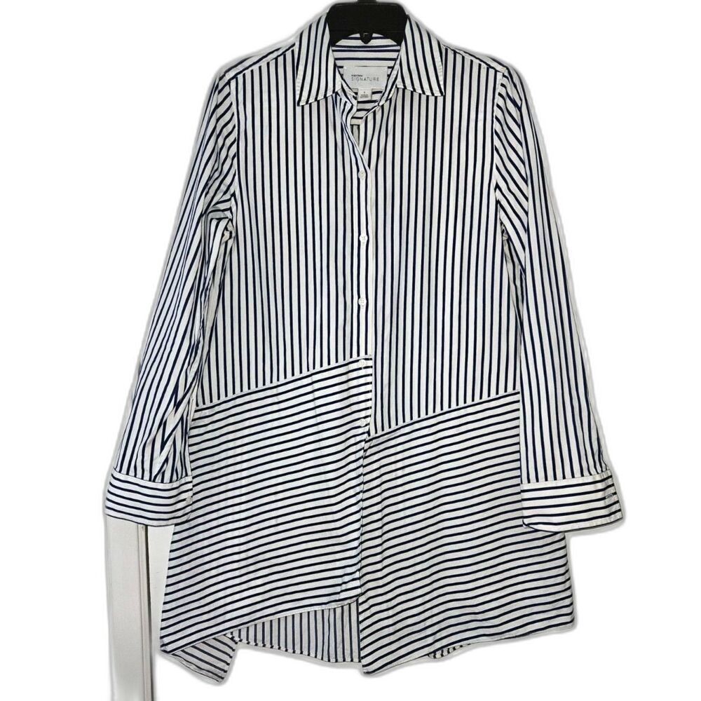 NORDSTROM SIGNATURE Tunic Button Down Striped Asymmetrical Modern Small